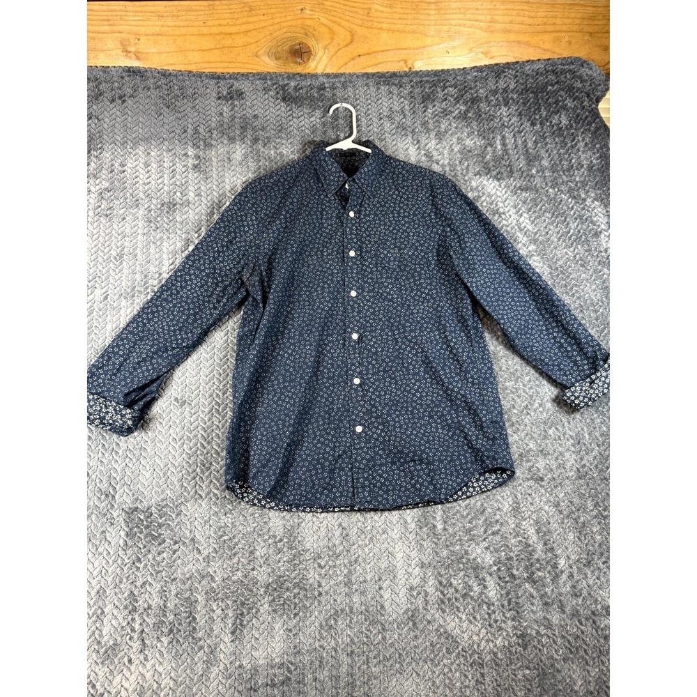 J.Crew Shirt Mens Medium Indigo Floral Cotton Long Sleeve Slim Fit Button Up